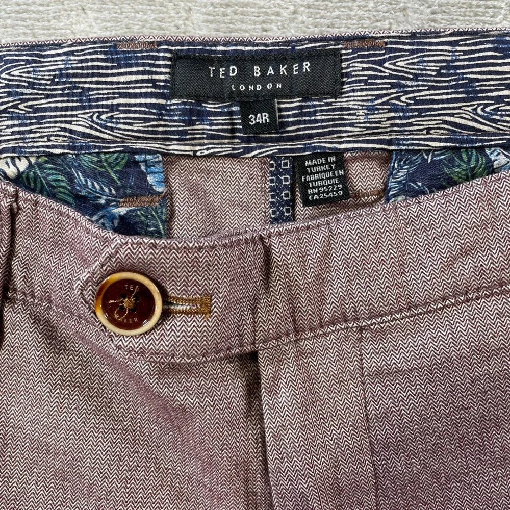 Ted Baker Pants Mens 34R Burgundy Slub Stretch Office Preppy Minimalist Casual